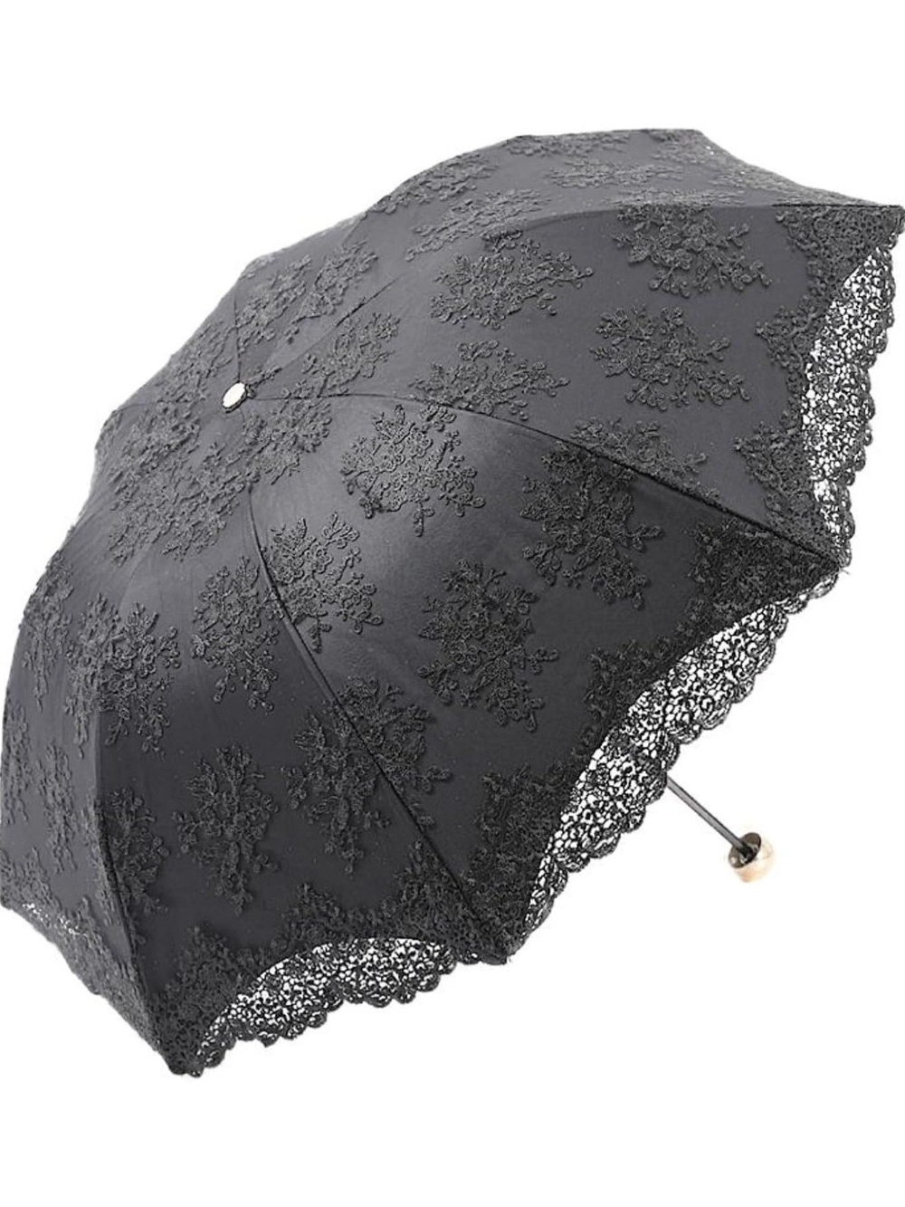 Women's Black Lace Compact Umbrella - Elegant Designer Style